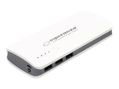 Esperanza Radium - Strømbank - 8000 mAh - 2 A - 3 utgangskontakter (USB) - på kabel: Micro-USB - grå, hvit