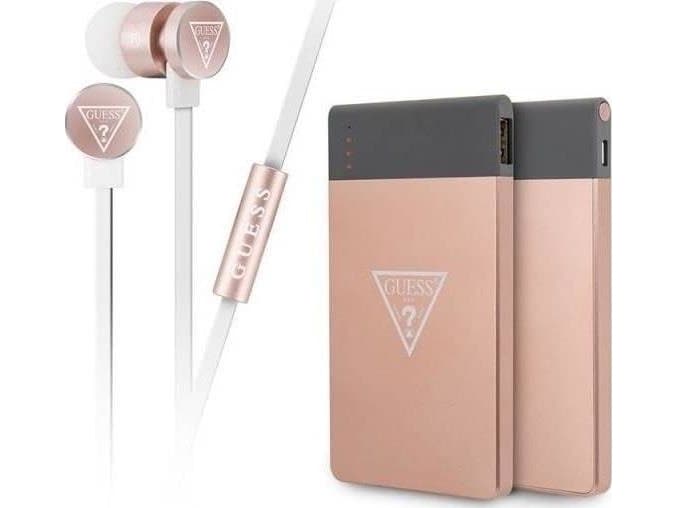 Powerbank Guess Guess GUBPERPBTRG 2in1 set power bank 4000 mAh + headphones 3.5mm pink-gold/rose gold
