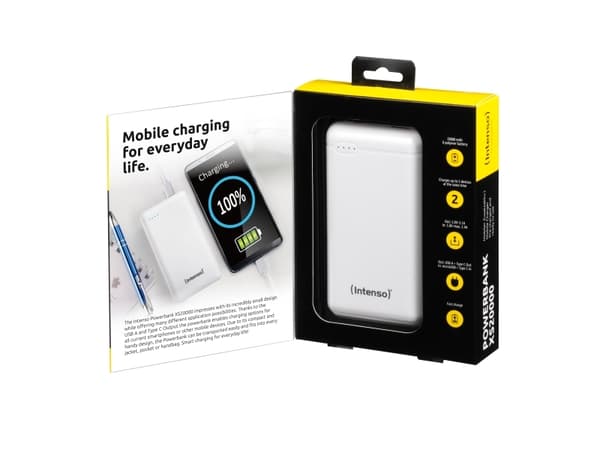 Intenso XS20000 - Strømbank - 20000 mAh - 3.1 A - 2 utgangskontakter (USB, 24 pin USB-C) - hvit