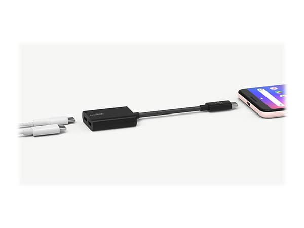 Belkin Connect Audio + Charge - USB-C til USB-C hodetelefoner / ladeadapter - 24 pin USB-C hann til 24 pin USB-C hunn - 14 m - svart - USB Power Deli