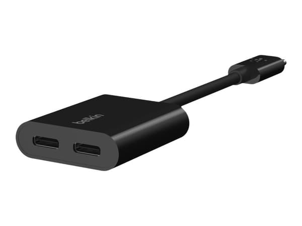 Belkin Connect Audio + Charge - USB-C til USB-C hodetelefoner / ladeadapter - 24 pin USB-C hann til 24 pin USB-C hunn - 14 m - svart - USB Power Deli