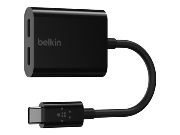 Belkin Connect Audio + Charge - USB-C till USB-C-hörlurar/laddningsadapter - 24 pin USB-C hane till 24 pin USB-C hona - 14 m - svart - USB Power Deli Svart