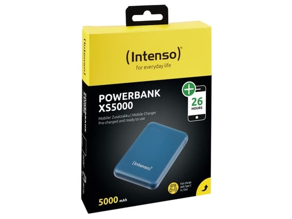 Intenso Powerbank XS5000 - Strømbank - 5000 mAh - 2.1 A - 2 utgangskontakter (USB, 24 pin USB-C) - på kabel: USB-C - bensin