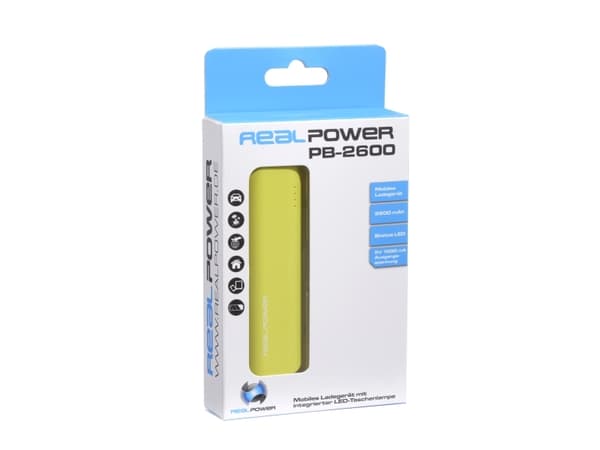 RealPower PB-2600, 2600 mAh, Lithium-Ion (Li-Ion), Grønn, Limefarget