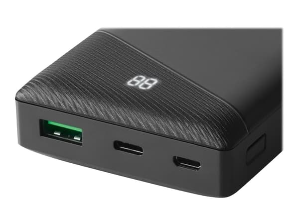 DELTACO ulkoinen akku 10 000 mAh, 1x USB-C PD, 1x USB-A, musta / PB-C1000