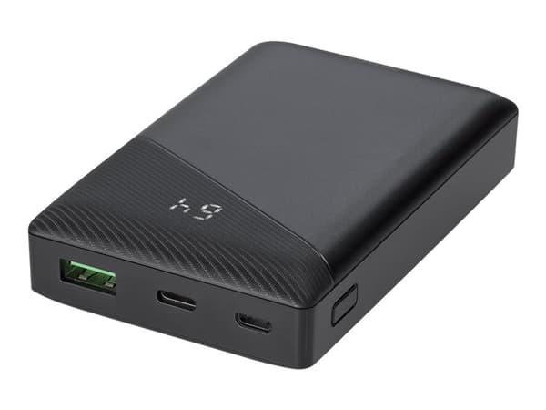 DELTACO ulkoinen akku 10 000 mAh, 1x USB-C PD, 1x USB-A, musta / PB-C1000