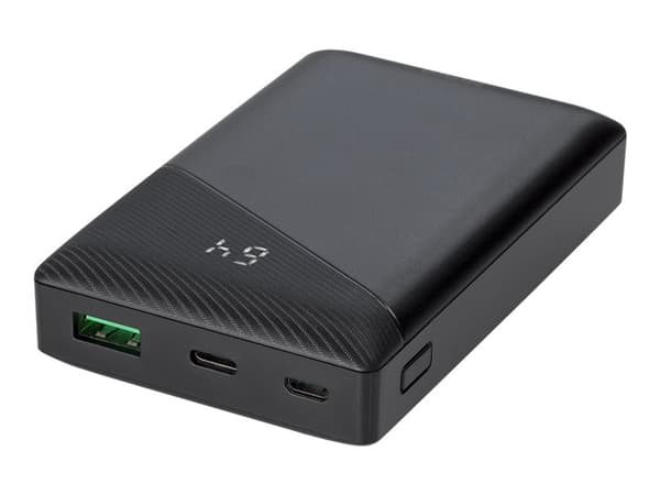 DELTACO ulkoinen akku 10 000 mAh, 1x USB-C PD, 1x USB-A, musta / PB-C1000