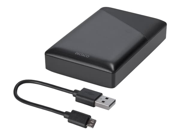 DELTACO ulkoinen akku 10 000 mAh, 1x USB-C PD, 1x USB-A, musta / PB-C1000