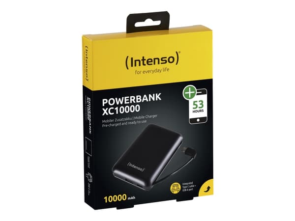 Intenso XC10000 - Strømbank - 10000 mAh - 3 A - 2 utgangskontakter (USB, 24 pin USB-C) - svart Sort