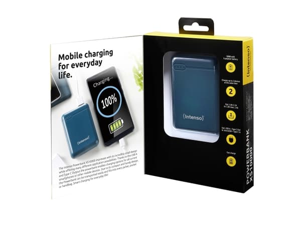 Intenso XS10000 - Strømbank - 10000 mAh - 3.1 A - 2 utgangskontakter (USB, 24 pin USB-C) - bensin