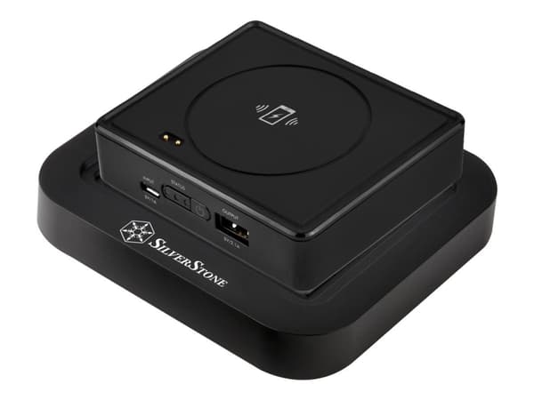 SilverStone QIB052-D - Trådløst ladestativ + AC-strømadapter + nødlader - 5200 mAh - 2.1 A (USB) - på kabel: Micro-USB - svart