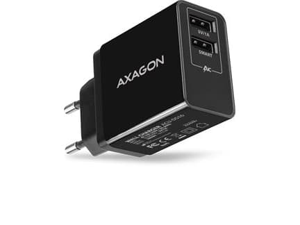 AXAGON ACU-DS16 Laturi, 2x USB-A, Smart 5V 1.2A, 16W - musta