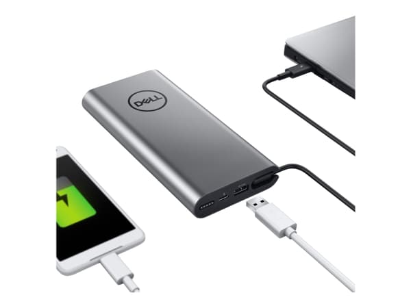 Dell Notebook Power Bank Plus PW7018LC - Externt batteripaket/strömadapter - 1 x batteri - litiumjon - 65 Wh - Danmark - med Dell E5 65-Watt USB-C AC Silver