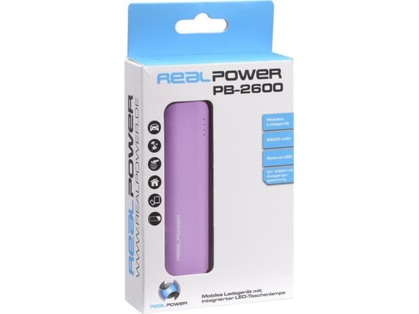 RealPower PB-2600, 2600 mAh, Lithium-Ion (Li-Ion), Rosa