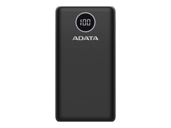 ADATA P20000QCD - Strømbank - 20000 mAh - 74 Wh - 18 watt - PD 3.0, QC 3.0 - 4 utgangskontakter (USB, 24 pin USB-C) - på kabel: USB-C - svart