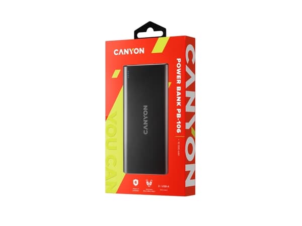 Canyon PB-106 - Strømbank - 10000 mAh - 2.1 A - 2 utgangskontakter (USB) - svart