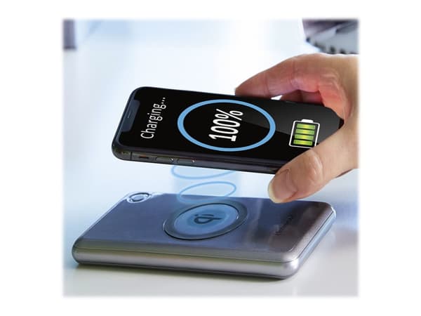 Intenso WPD10000 - Trådløs nødlader - Li-pol - 10000 mAh - 3 A - QC 3.0 - 3 utgangskontakter (2 x USB, 24 pin USB-C) - på kabel: USB-C - sølv
