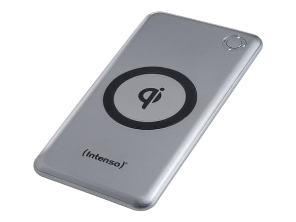 Intenso WPD10000 - Trådløs nødlader - Li-pol - 10000 mAh - 3 A - QC 3.0 - 3 utgangskontakter (2 x USB, 24 pin USB-C) - på kabel: USB-C - sølv Sølv