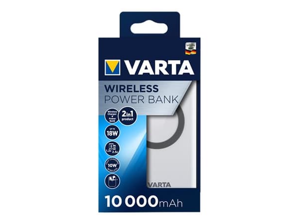 Varta - Trådløs ladepute / nødlader - Li-pol - 10000 mAh - 18 watt - 3 A - PD, QC 3.0 - 3 utgangskontakter (USB, 24 pin USB-C) - på kabel: USB-C