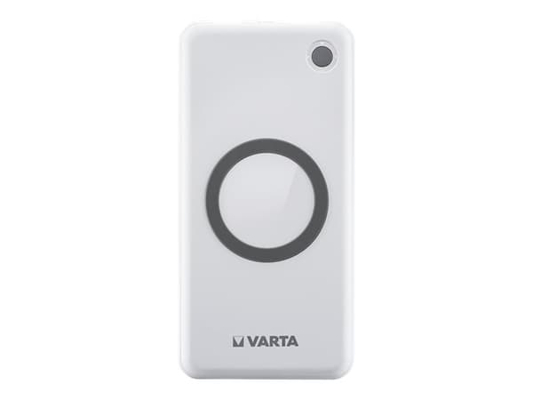 Varta - Trådløs ladepute / nødlader - Li-pol - 10000 mAh - 18 watt - 3 A - PD, QC 3.0 - 3 utgangskontakter (USB, 24 pin USB-C) - på kabel: USB-C Hvit