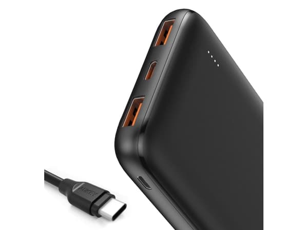 Aukey Basix Slim PB-N73 - Strømbank - 10000 mAh - 12 watt - 2.4 A - 3 utgangskontakter (2 x USB, 24 pin USB-C) - på kabel: Micro-USB