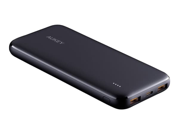 Aukey Basix Slim PB-N73 - Strømbank - 10000 mAh - 12 watt - 2.4 A - 3 utgangskontakter (2 x USB, 24 pin USB-C) - på kabel: Micro-USB