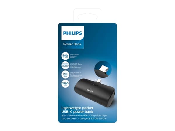 Philips - Strømbank - 2500 mAh - 9.25 watt - 1 A (24 pin USB-C)