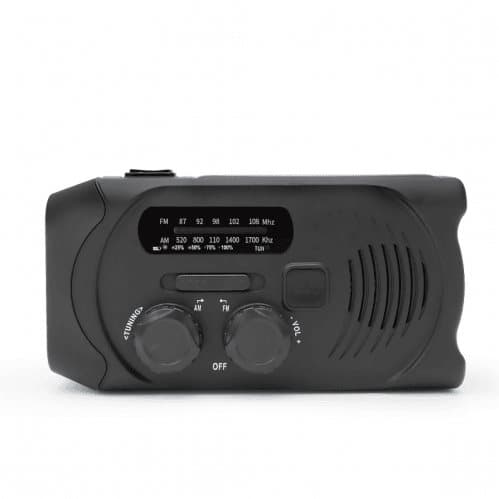 SiGN Vevradio med Solceller, Ficklampa och 2000mAh Powerbank - Svart