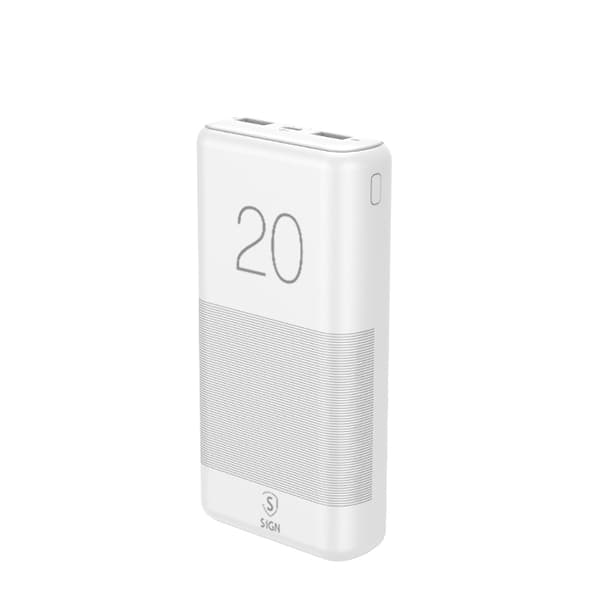SiGN Extremt Kraftfull Q.C Powerbank 20000mAh, 2.1A - Vit
