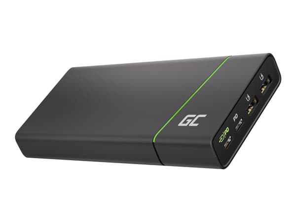 Green Cell PowerPlay 10S - Strømbank - 10000 mAh - 18 watt - PD, GC Ultra Charge - 3 utgangskontakter (2 x USB, 24 pin USB-C) - svart