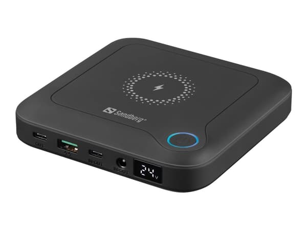 Sandberg All-in1 Laptop Powerbank 24000 - Powerbank for Laptop - 24000 mAh - Trådløs lading (Qi-lading) - Svart