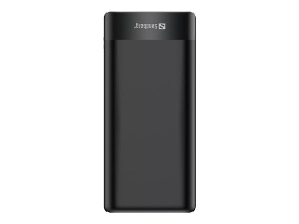Sandberg - Strømbank - 20000 mAh - 74.4 Wh - 3.25 A - QC 3.0, PD - 3 utgangskontakter (2 x USB, 24 pin USB-C) - på kabel: USB-C