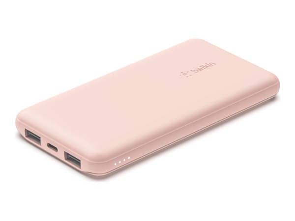 Belkin BoostCharge - Strömförsörjningsbank - 10000 mAh - 18 Watt - 3 utdatakontakter (24 pin USB-C, 2 x USB) - guldrosa