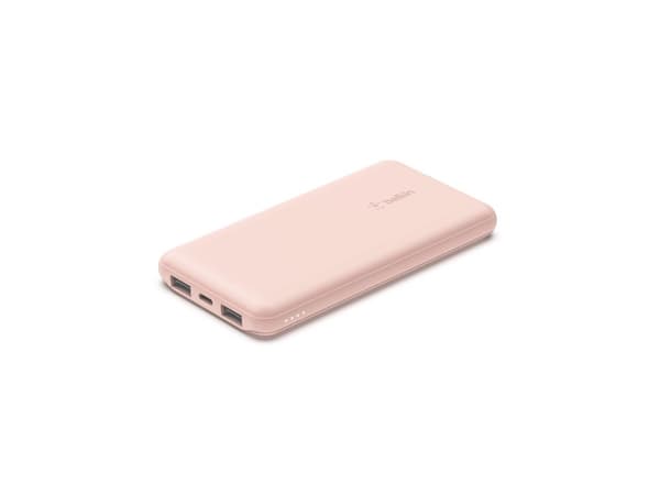Belkin BoostCharge - Strömförsörjningsbank - 10000 mAh - 18 Watt - 3 utdatakontakter (24 pin USB-C, 2 x USB) - guldrosa