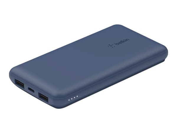 Belkin BoostCharge - Strømbank - 10000 mAh - 18 watt - 3 utgangskontakter (24 pin USB-C, 2 x USB) - blå Blå