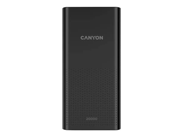 Canyon PB-2001 - Strømbank - 20000 mAh - 2.1 A - 2 utgangskontakter (USB) - på kabel: USB-C - svart Sort