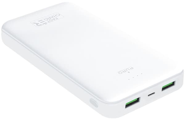 PURO - Strømbank - 20000 mAh - 12 watt - 2.4 A - Fast Charge - 3 utgangskontakter (2 x USB, 24 pin USB-C) - hvit