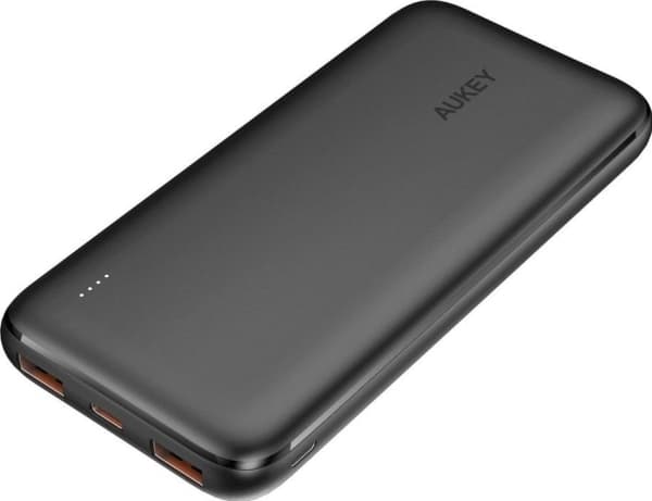 Aukey Basix Slim PB-N73 - Strømbank - 10000 mAh - 12 watt - 2.4 A - 3 utgangskontakter (2 x USB, 24 pin USB-C) - på kabel: Micro-USB