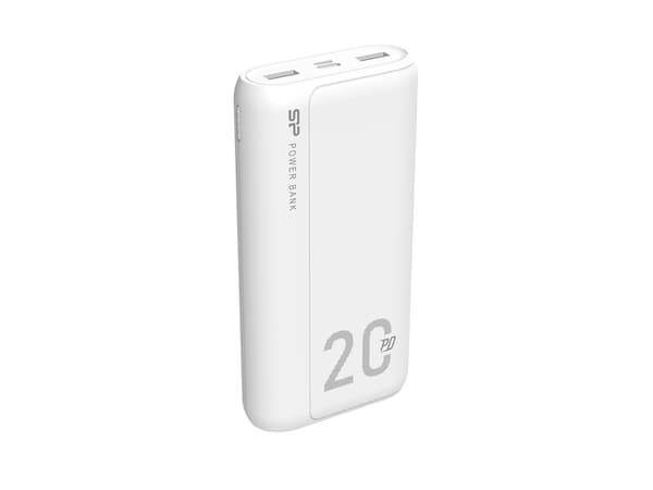 Silicon Power QS15 - Strømbank - 20000 mAh - 18 watt - 3 A - PD, QC 3.0 - 3 utgangskontakter (2 x USB, 24 pin USB-C) - hvit