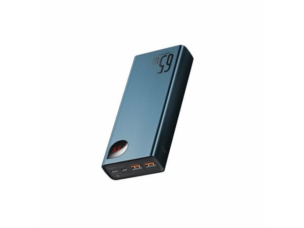 Baseus Adaman - Strømbank - 20000 mAh - 65 watt - 3 A - PD, QC 3.0, SCP - 3 utgangskontakter (2 x USB, 24 pin USB-C) - på kabel: USB-C - blå