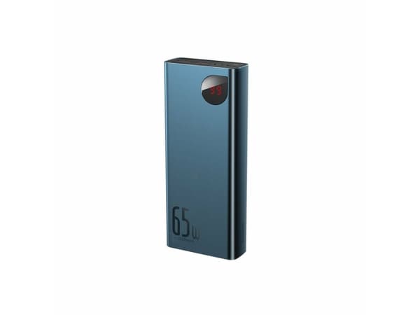 Baseus Adaman - Strømbank - 20000 mAh - 65 watt - 3 A - PD, QC 3.0, SCP - 3 utgangskontakter (2 x USB, 24 pin USB-C) - på kabel: USB-C - blå