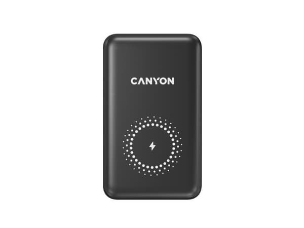 Canyon PB-1001 - Trådlös powerbank - Li-pol - 10000 mAh - 3 A - PD, QC 3.0 - 2 utdatakontakter (USB, 24 pin USB-C) - på kabel: USB-C - svart