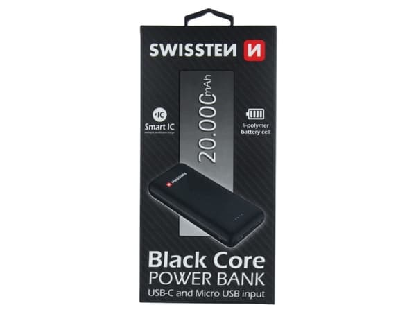 Swissten 22013928, Sort, Universel, Lithium Polymer (LiPo), 20000 mAh, USB, Micro-USB