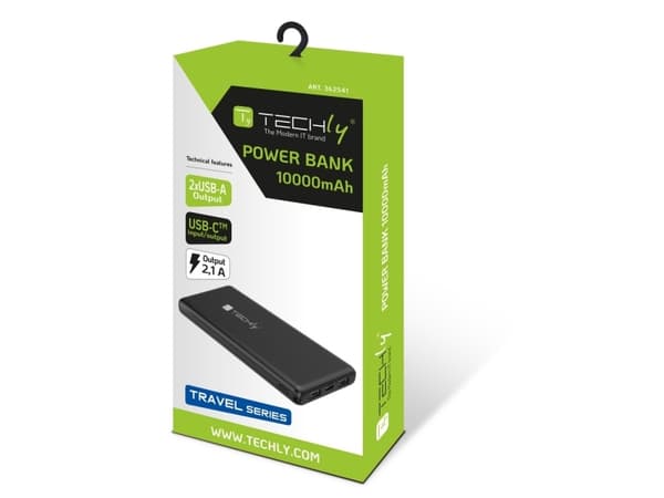 Techly I-CHARGE-10000, 10000 mAh, Lithium Polymer (LiPo), 5 V, Sort