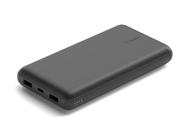 Belkin BoostCharge - Strömförsörjningsbank - 20000 mAh - 15 Watt - 3 A - 3 utdatakontakter (24 pin USB-C, 2 x USB) - på kabel: USB-C - svart