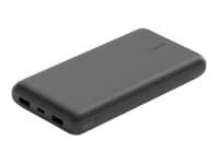 Belkin BoostCharge - Strømbank - 20000 mAh - 15 watt - 3 A - 3 utgangskontakter (24 pin USB-C, 2 x USB) - på kabel: USB-C - svart Sort