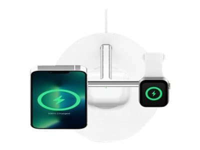 Belkin BoostCharge Pro - Trådlöst laddställ - med MagSafe + växelströmsadapter - 15 Watt - Fast Charge - vit - för Apple AirPods; AirPods Pro; iPhone