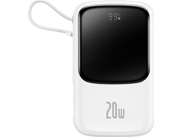 Baseus Qpow power bank 10000mAh built-in Lightning 20W Quick Charge cable SCP AFC FCP white (PPQD020002)
