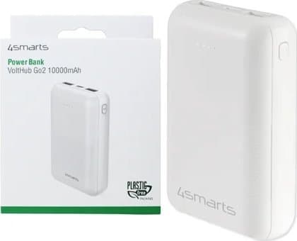 4smarts VoltHub Go2 - Strømbank - 10000 mAh - 10.5 watt - 2.1 A - 3 utgangskontakter (2 x USB, 24 pin USB-C) - på kabel: USB-C - hvit