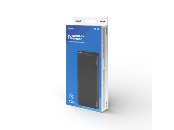 Savio power bank BA-05 20000 mAh czarny, 20000 mAh, Lithium Polymer (LiPo), Sort